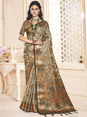 Gray Organza Saree