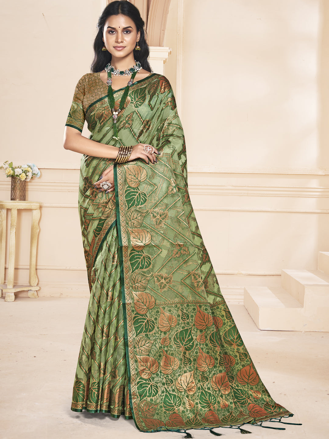 Green Organza Saree