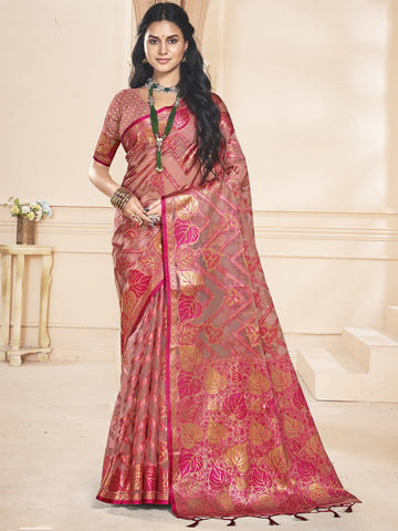 Pink Organza Saree