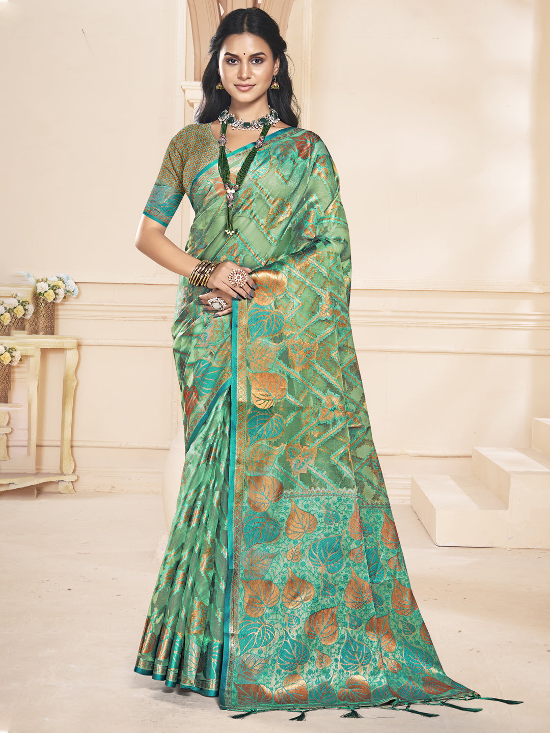 Turquoise Blue Organza Saree