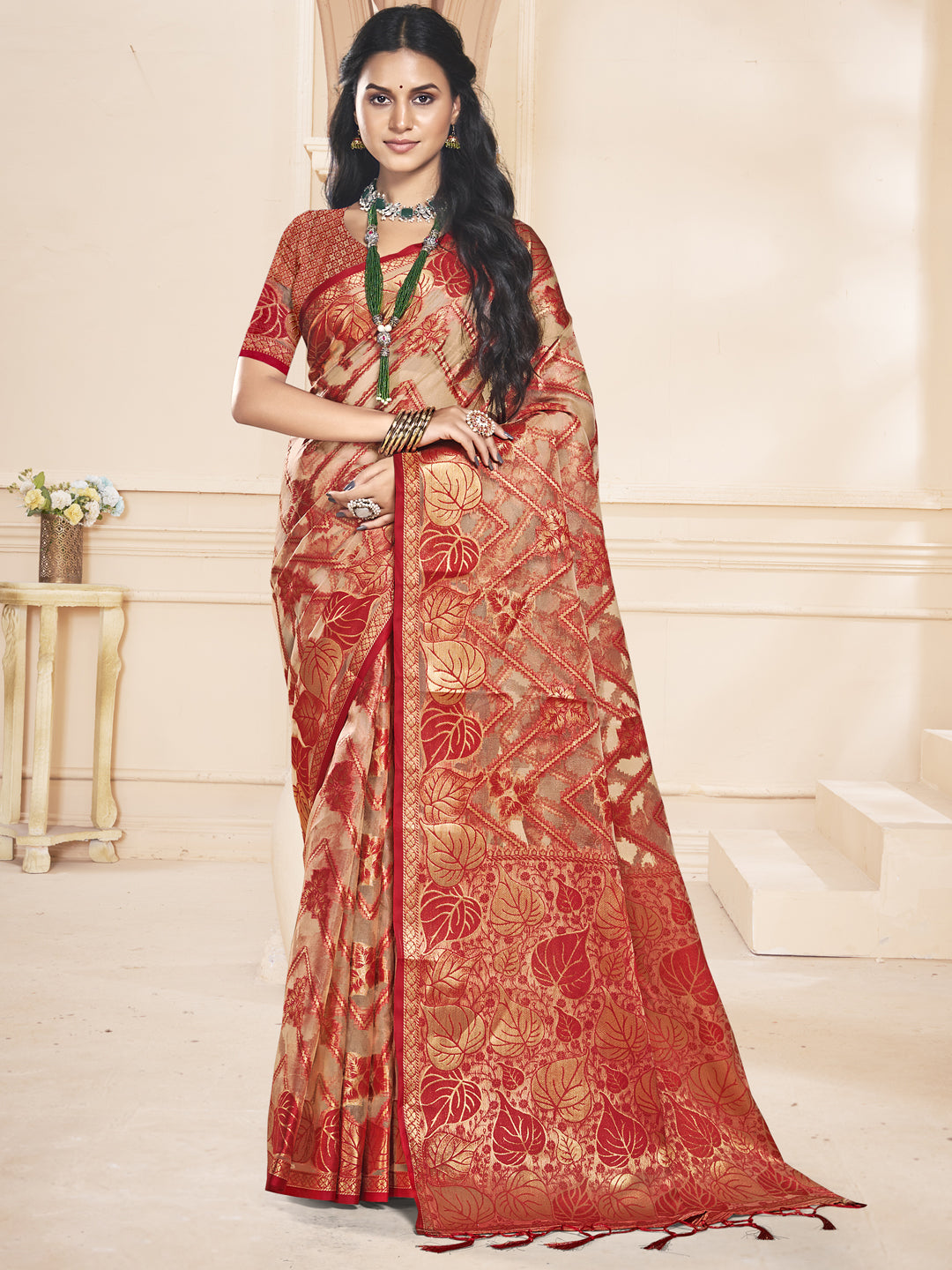 Peach Organza Saree