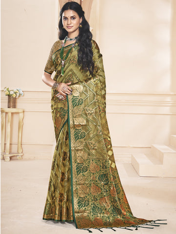 Olive Green Organza Saree