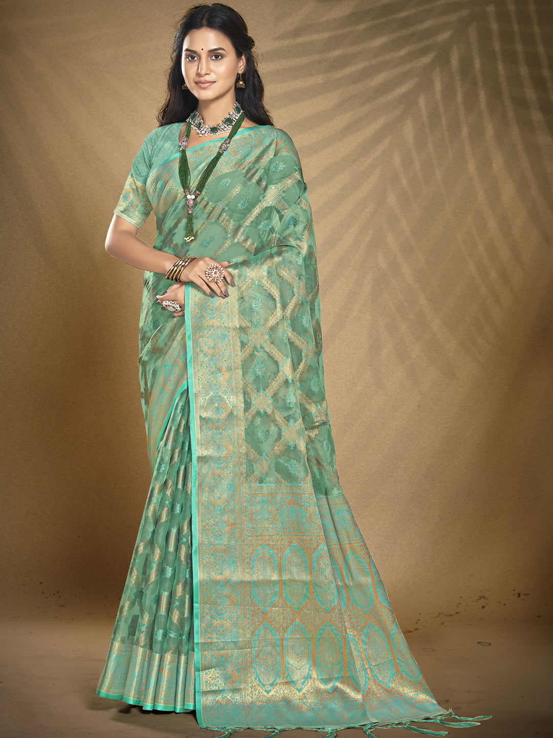 Turquoise Blue Organza Saree