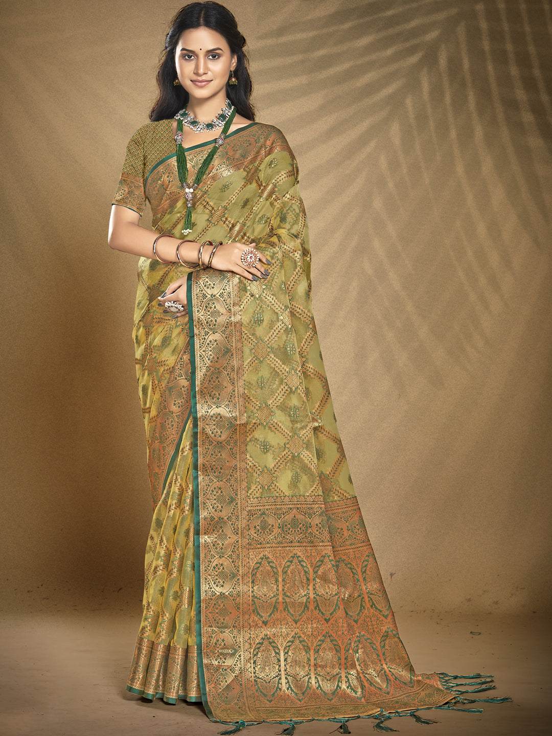 Olive Green Organza Saree