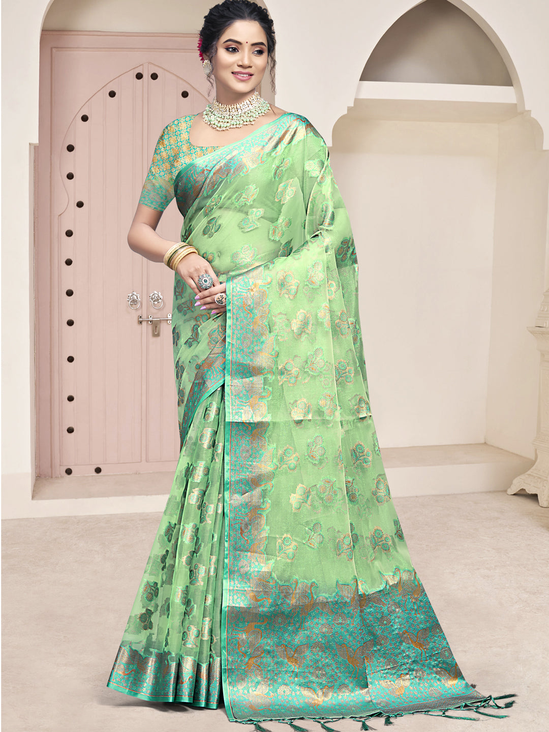 Sea Green Organza Saree