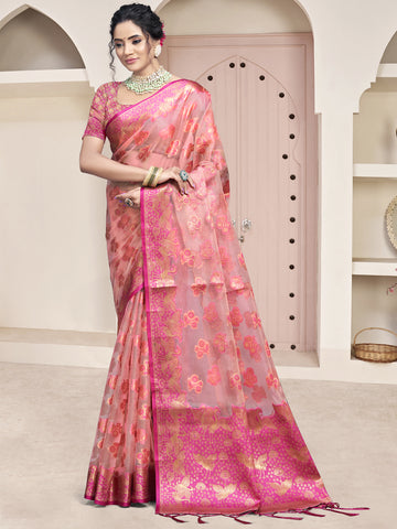 Pink Organza Saree