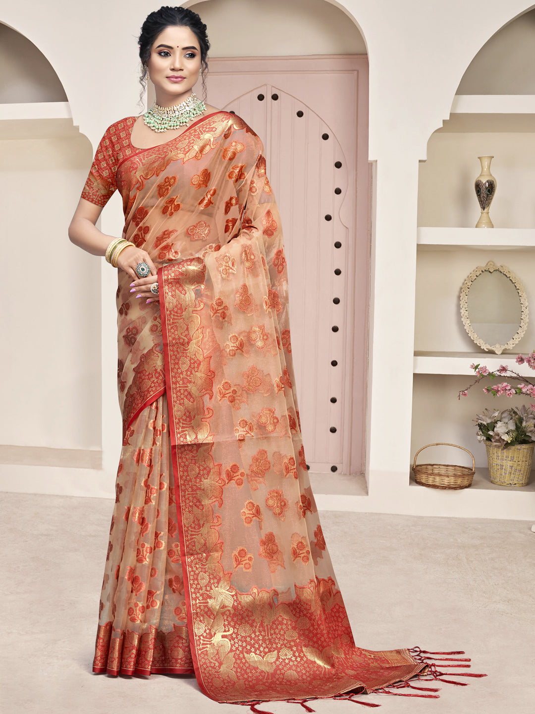 Orange Organza Saree