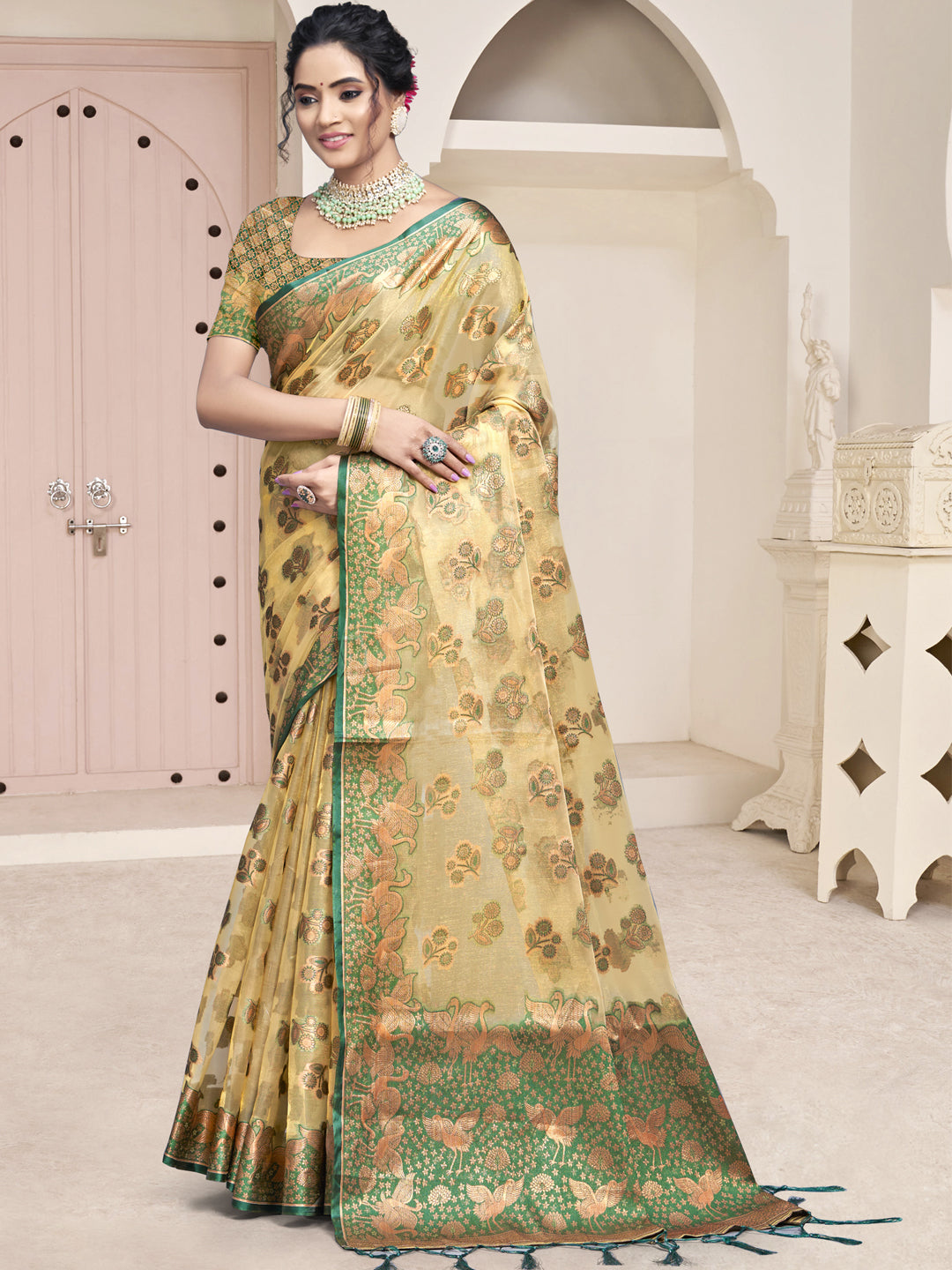 Beige Organza Saree