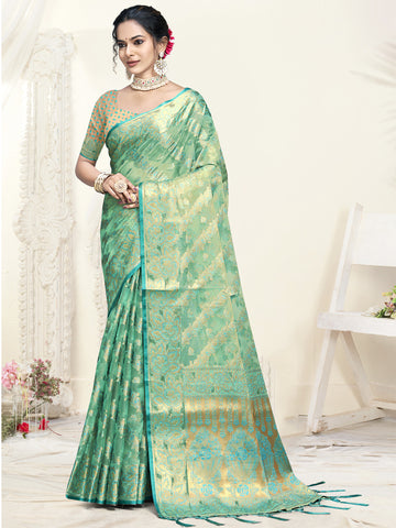 Sangam Turquoise Blue Organza Saree