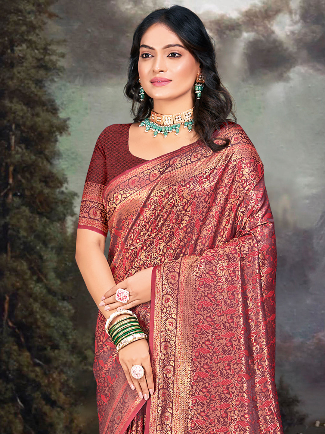 Maroon Zari Banarasi Silk Saree