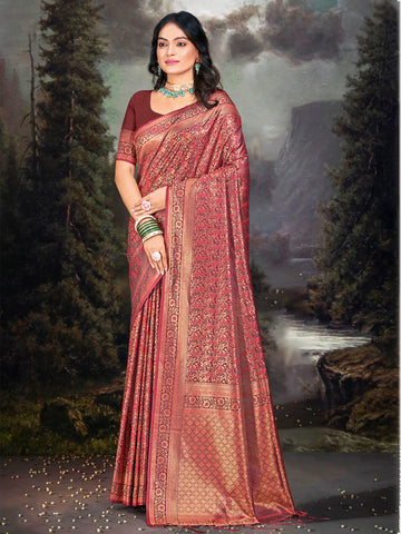 Maroon Zari Banarasi Silk Saree