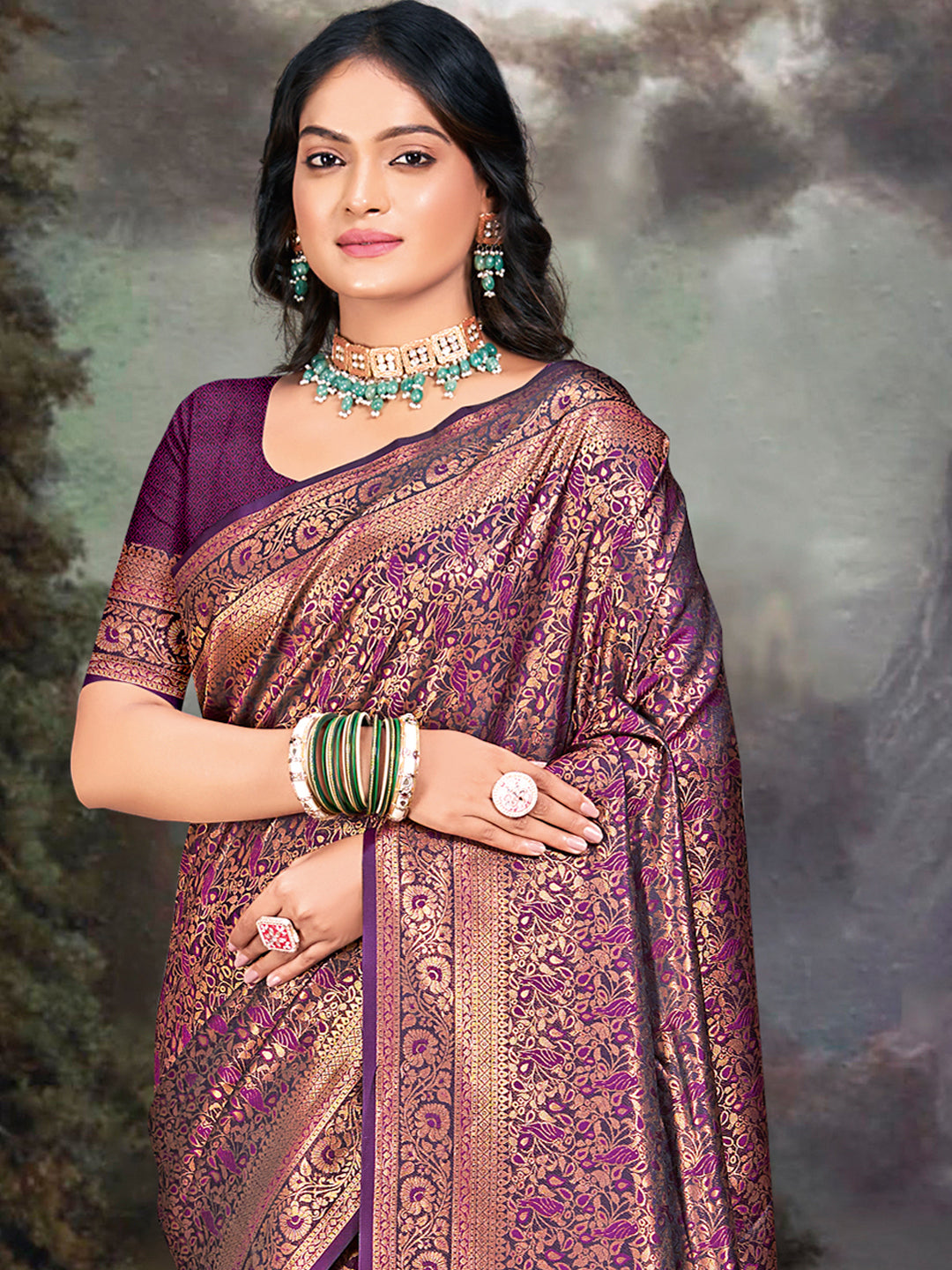 Purple Zari Banarasi Silk Saree