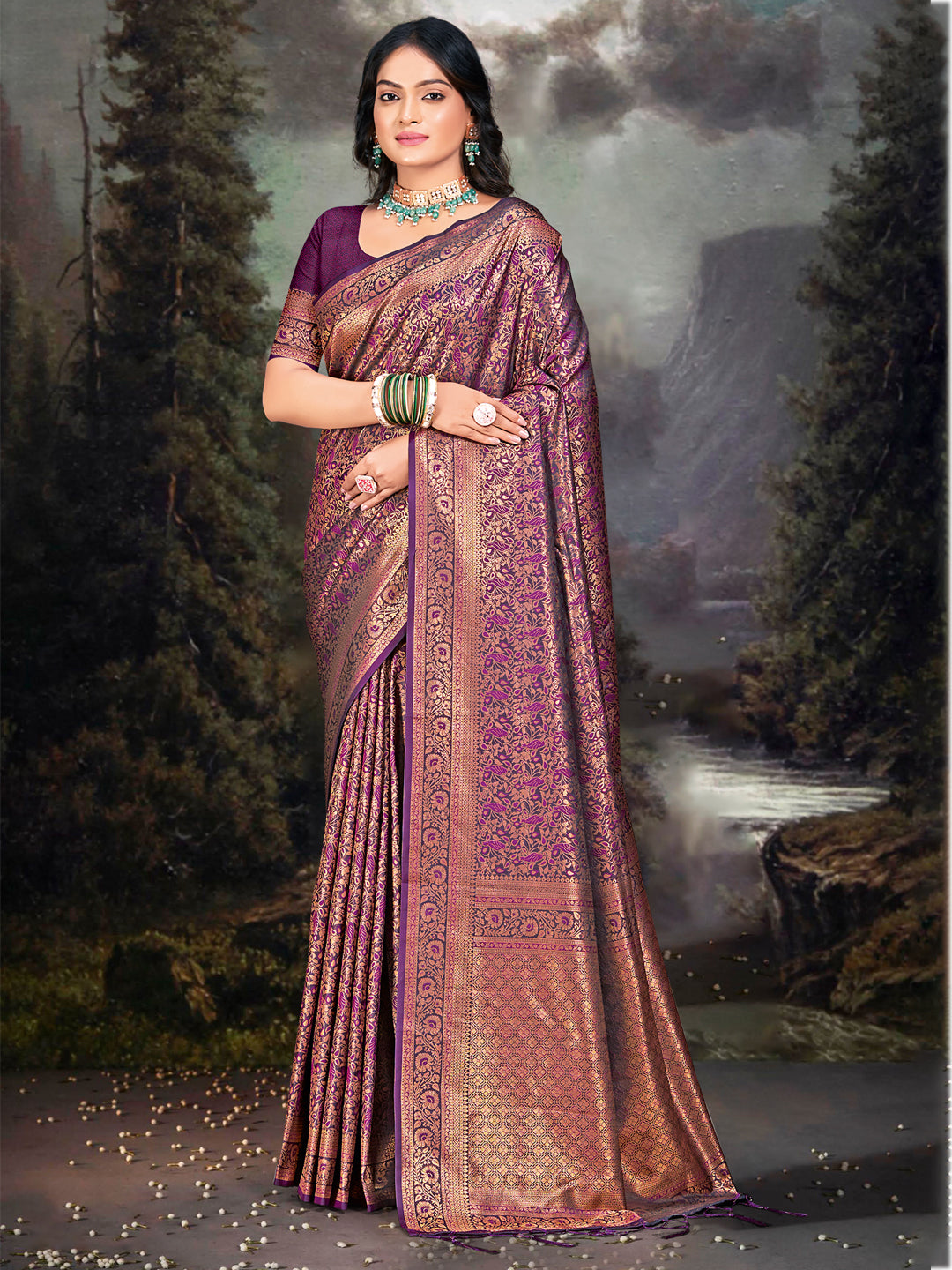 Purple Zari Banarasi Silk Saree