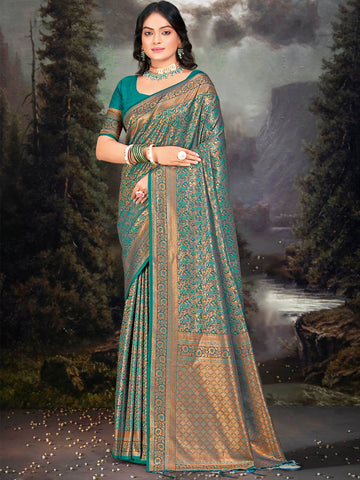 Pine Green Zari Banarasi Silk Saree