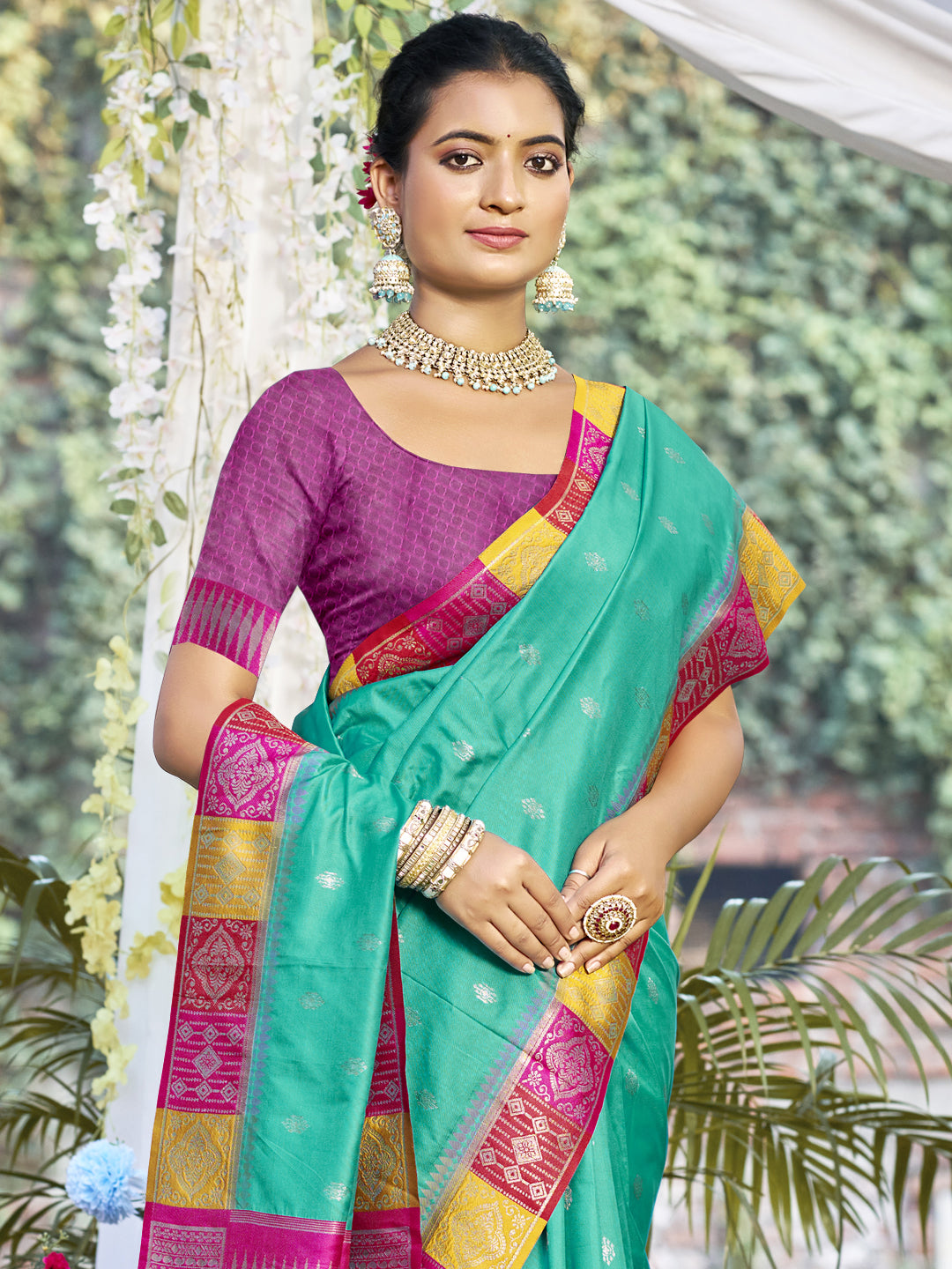 Teal Green Silk Saree