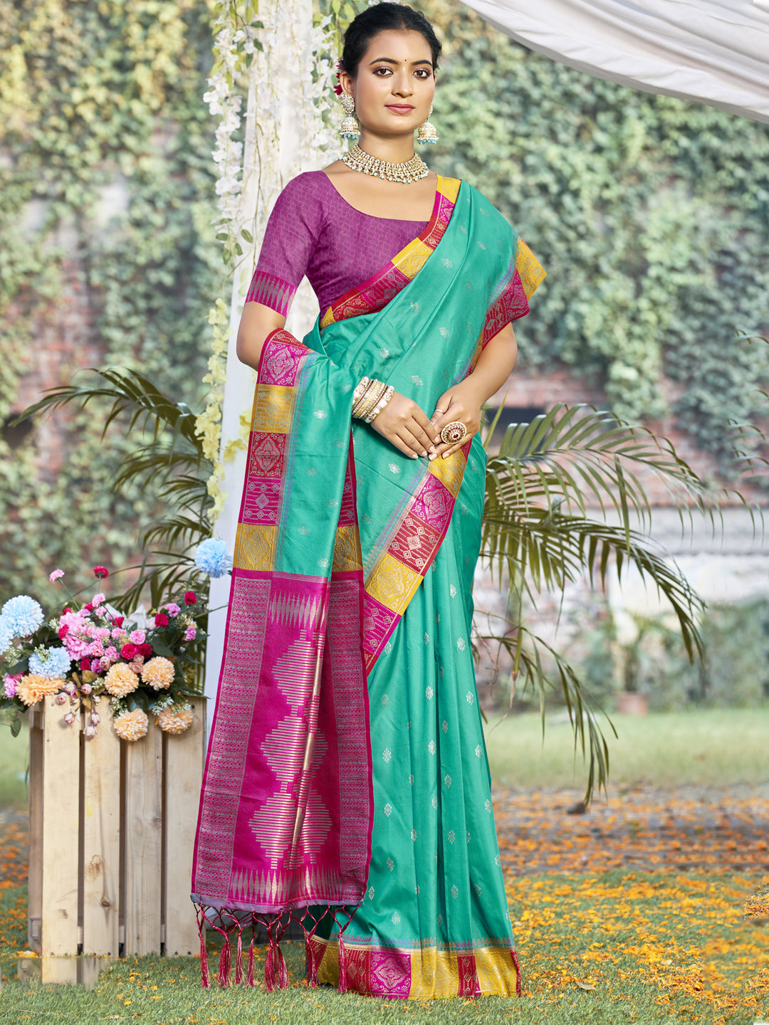 Teal Green Silk Saree