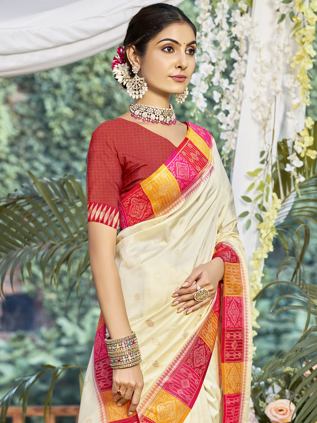 Cream Silk Saree