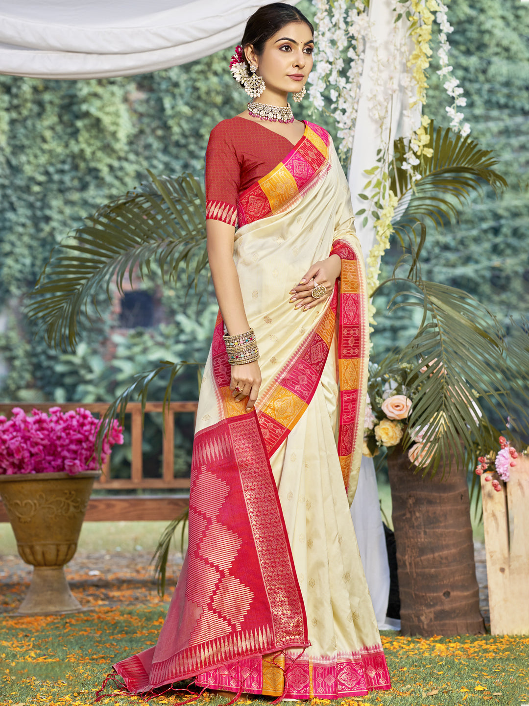 Cream Silk Saree