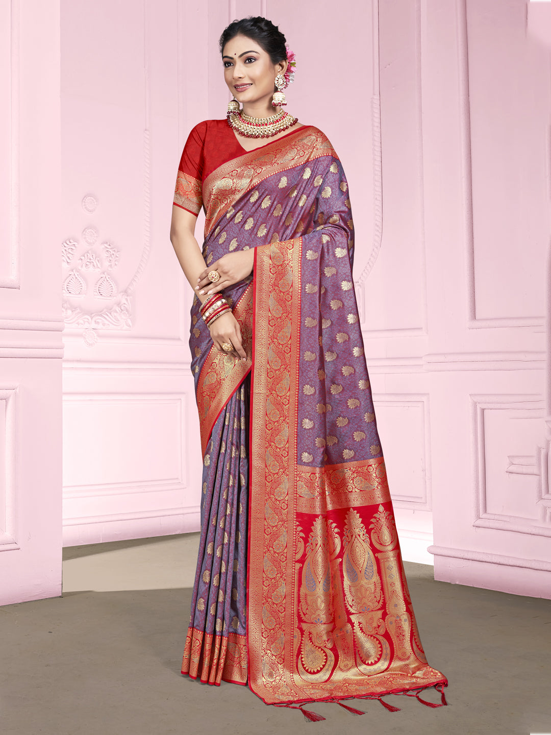 Lavender Woven Design Zari Silk Saree