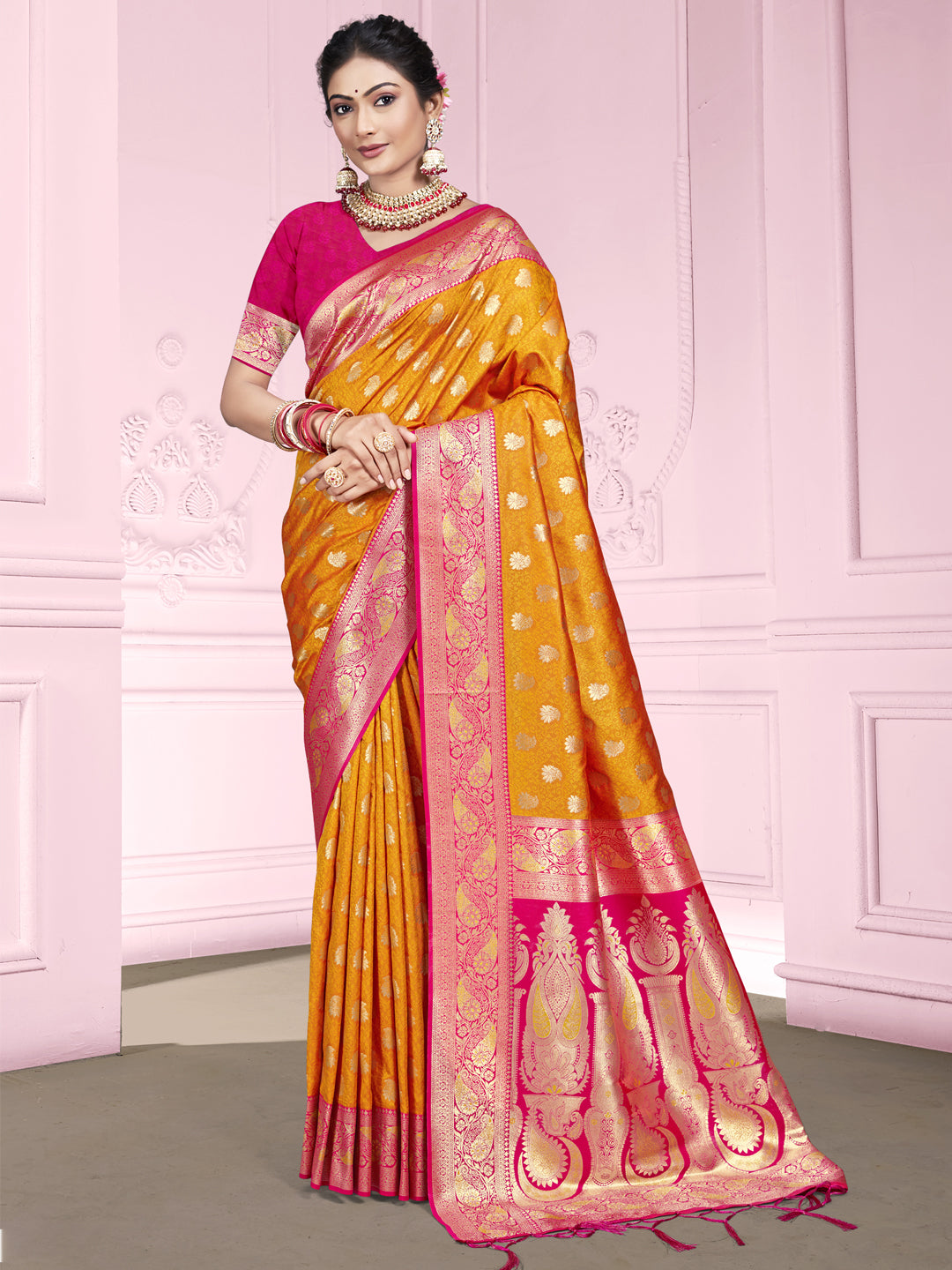 Orange Woven Design Zari Silk Saree