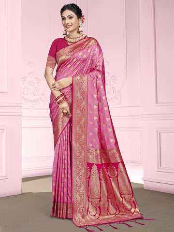 Pink Woven Design Zari Silk Saree