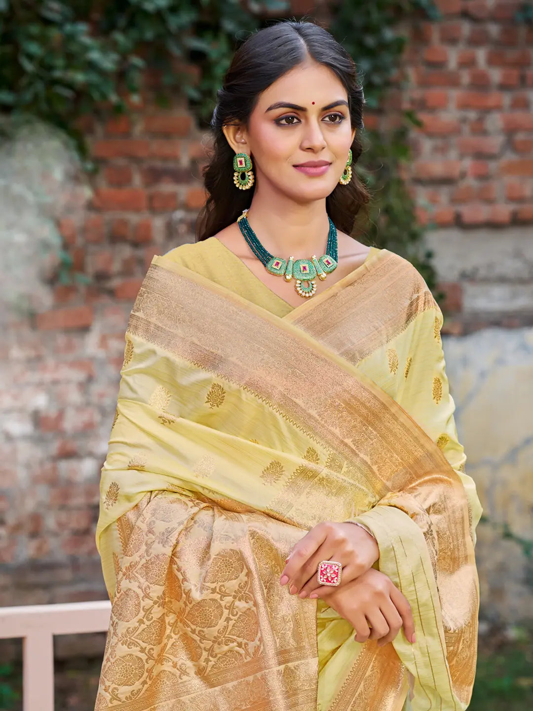 Lime Yellow Silk Saree