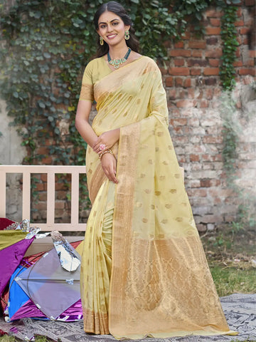 Lime Yellow Silk Saree