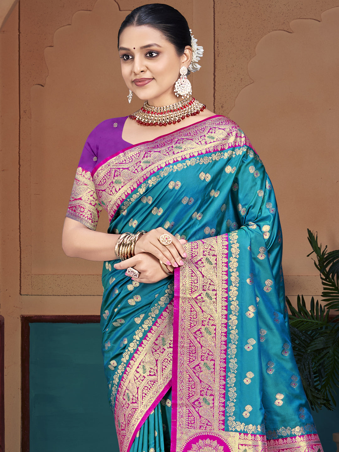 Cyan Blue Silk Saree