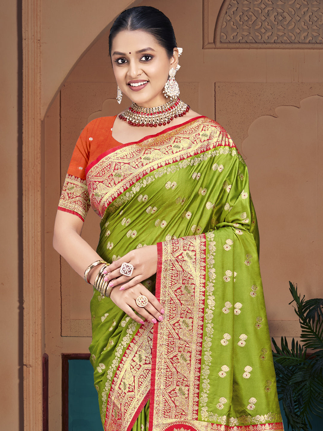 Olive Green Silk Saree