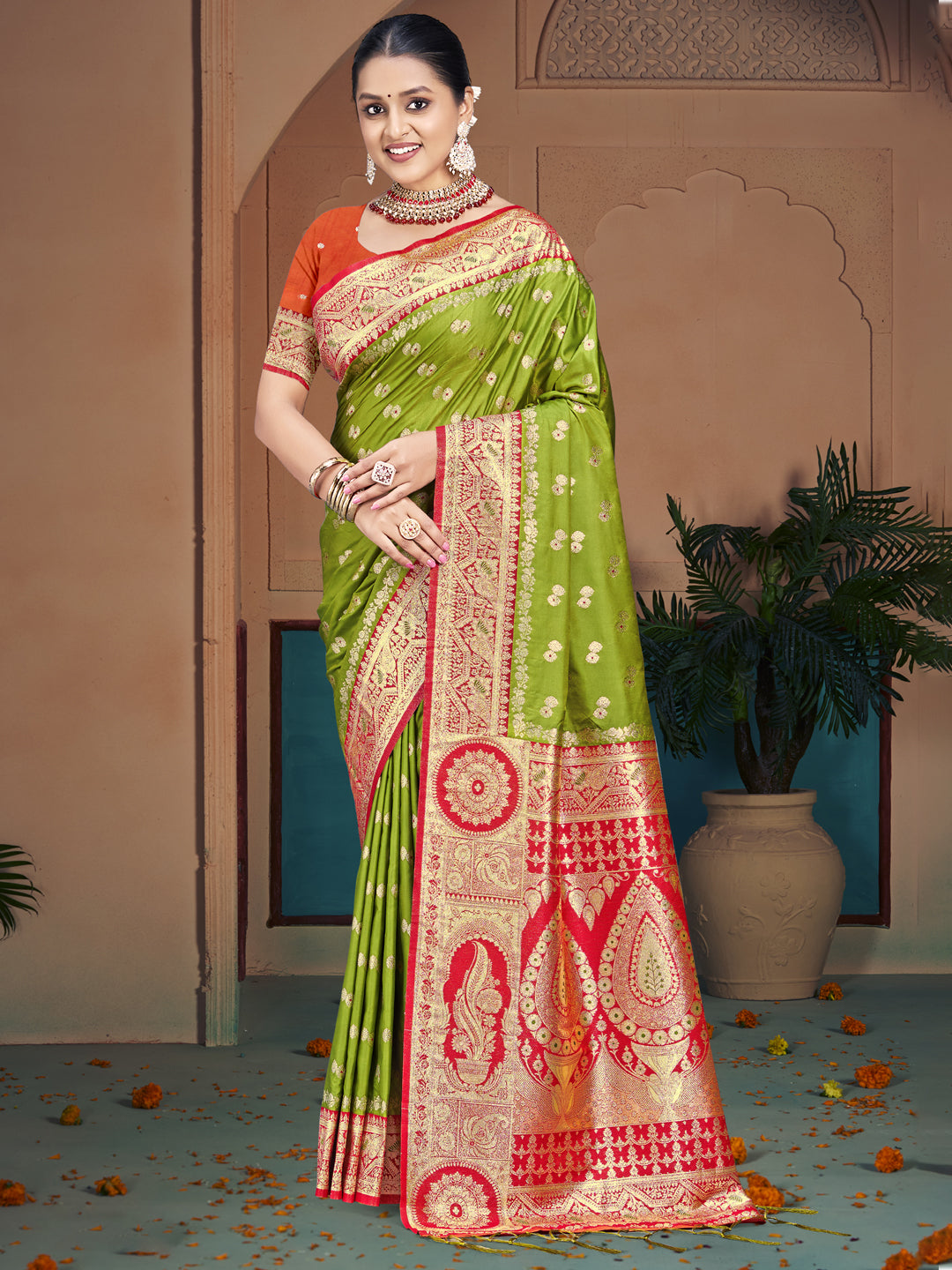 Olive Green Silk Saree