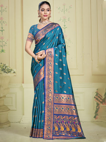 Olympic Blue Silk Saree