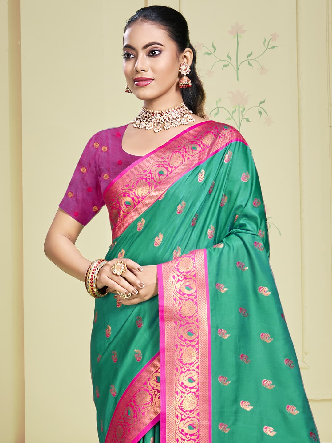 Cyan Green Silk Saree