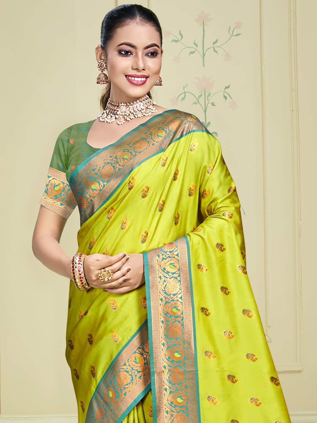 Lime Yellow Silk Saree