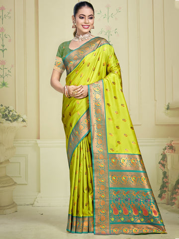 Lime Yellow Silk Saree