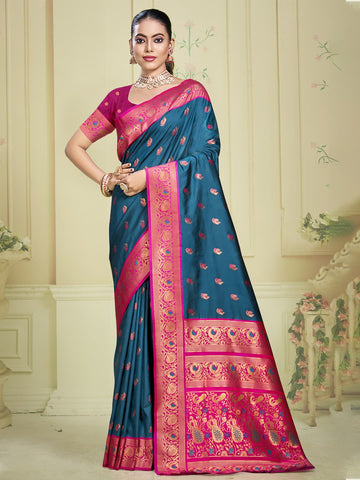 Prussian Blue Silk Saree