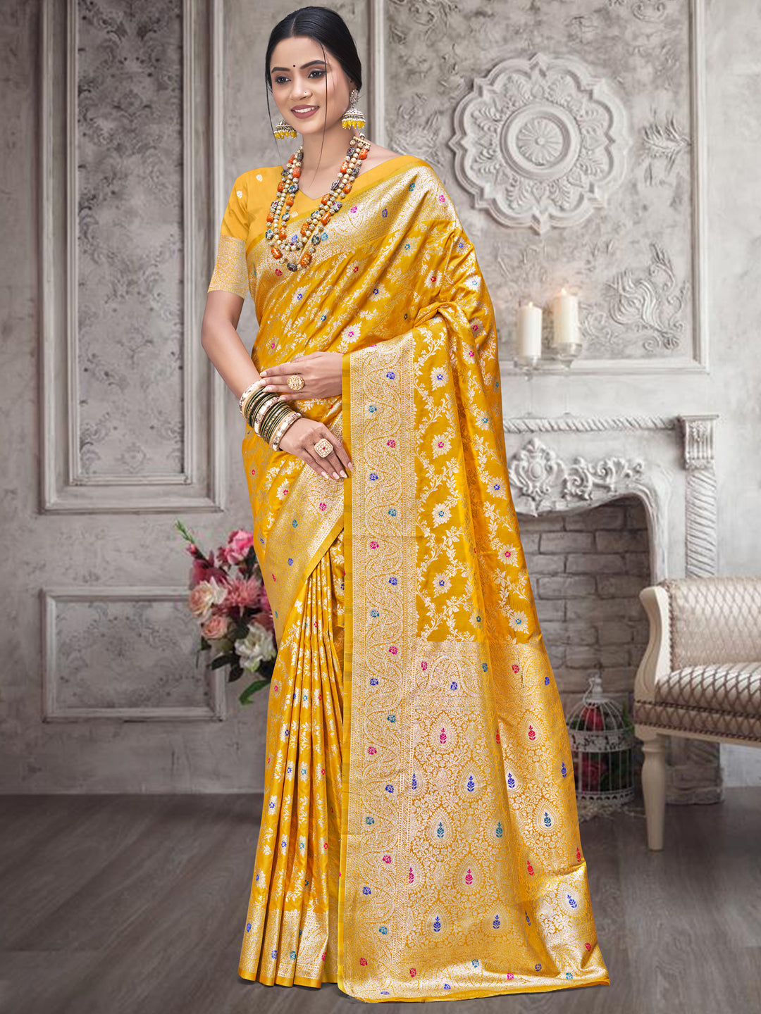 Sangam Yellow Silk Saree