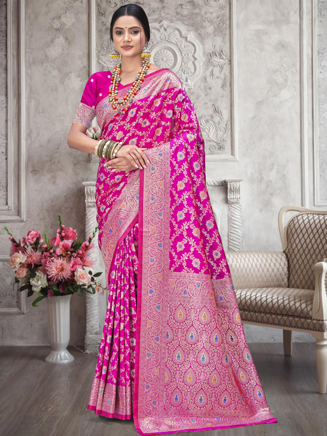 Magenta Pink Silk Saree