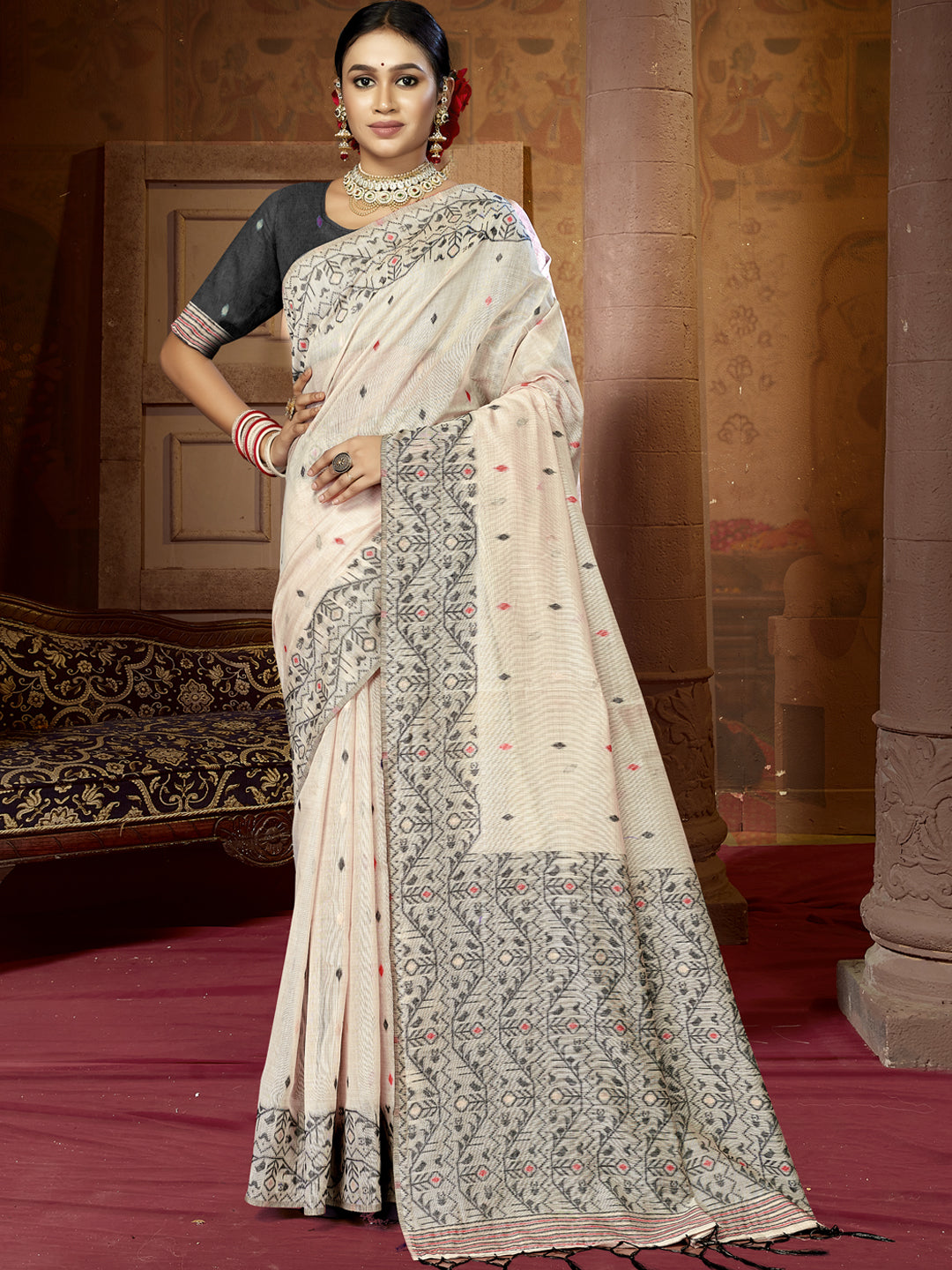 Cream Cotton Saree