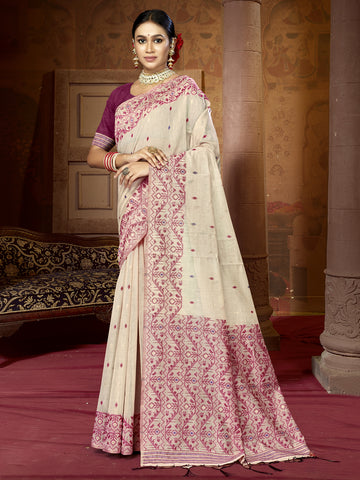 Cream Cotton Saree