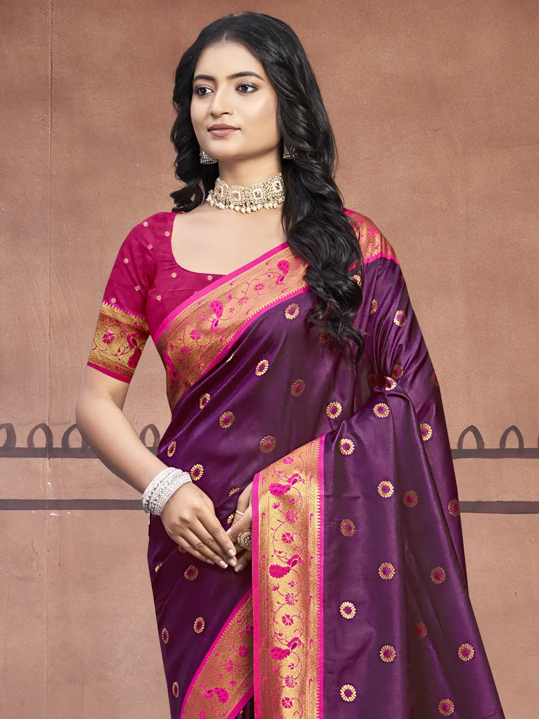 Wine Silk Saree