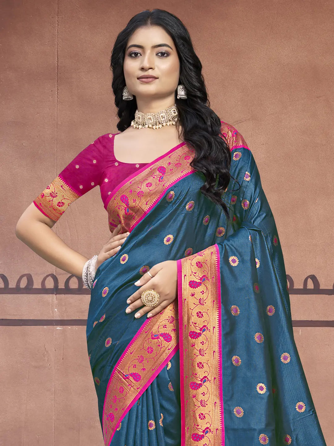 Prussian Blue Silk Saree