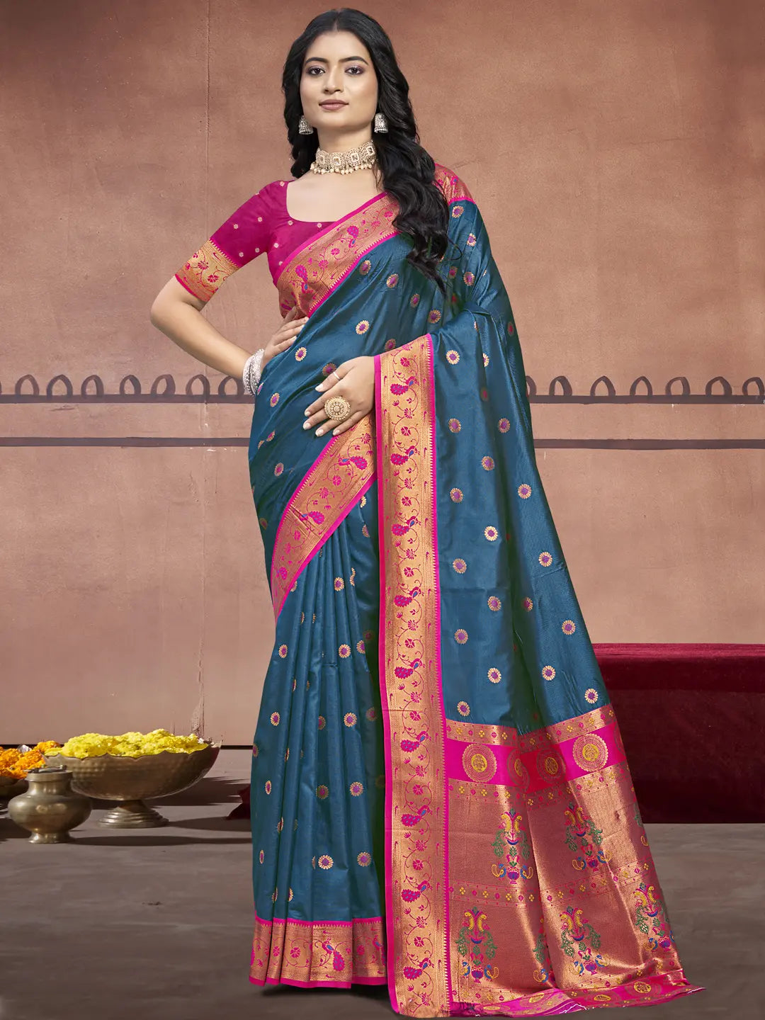 Prussian Blue Silk Saree