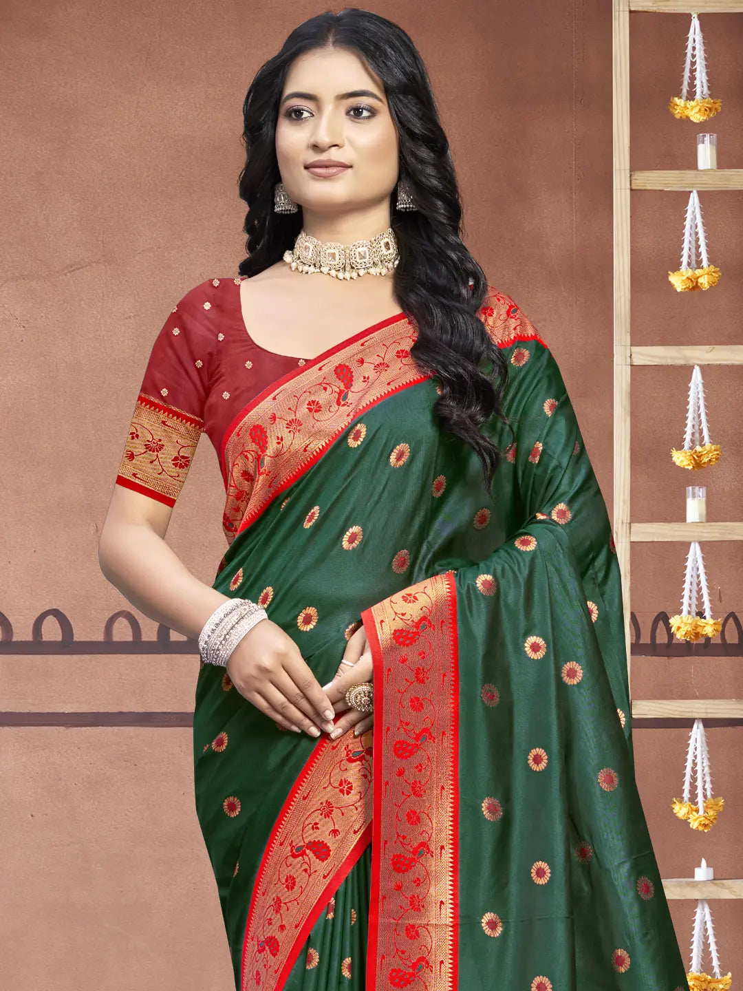 Dark Green Silk Saree