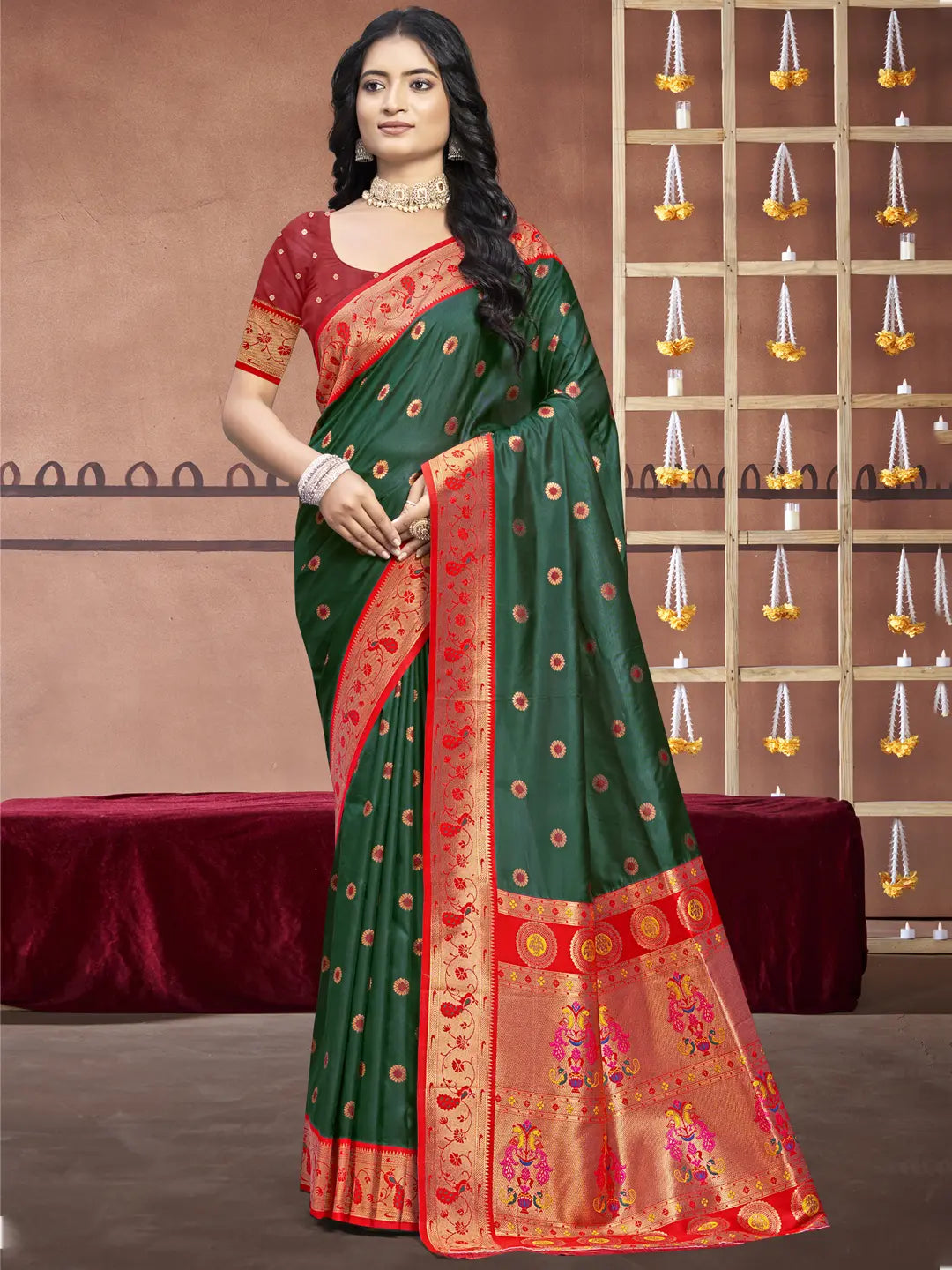 Dark Green Silk Saree