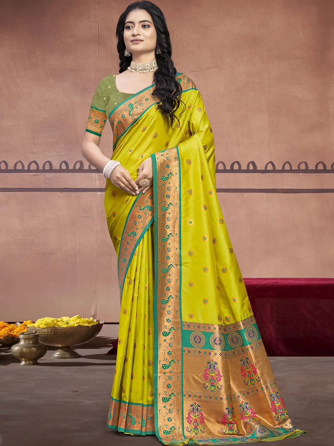 Parrot Green Silk Saree