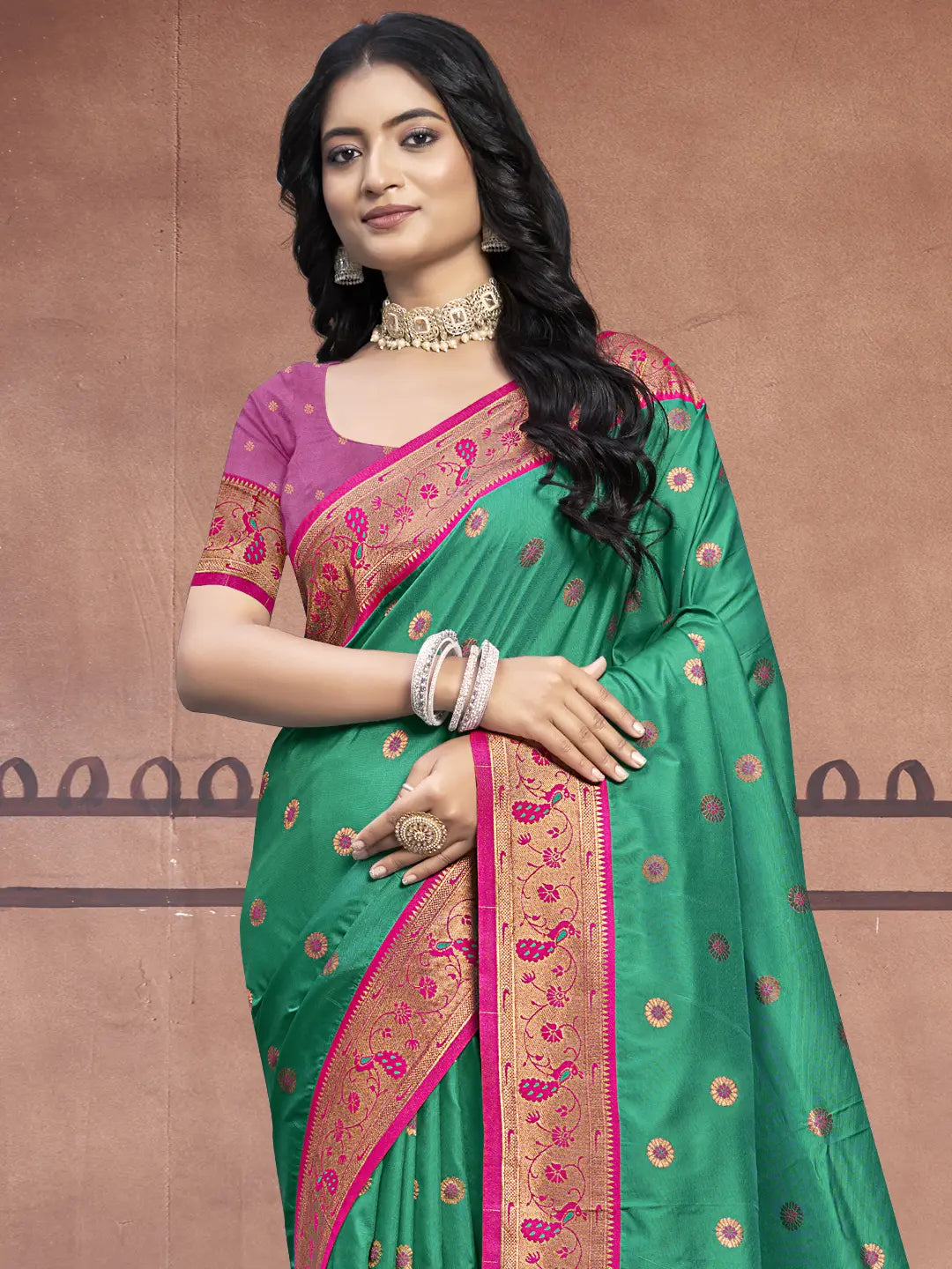 Teal Green Silk Saree