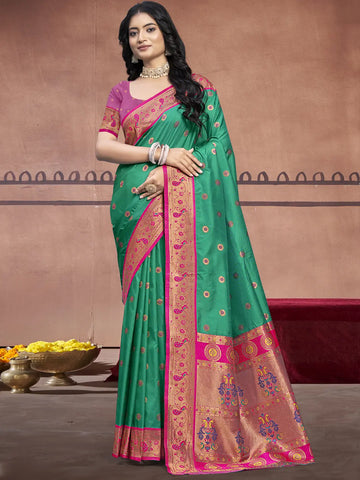 Teal Green Silk Saree