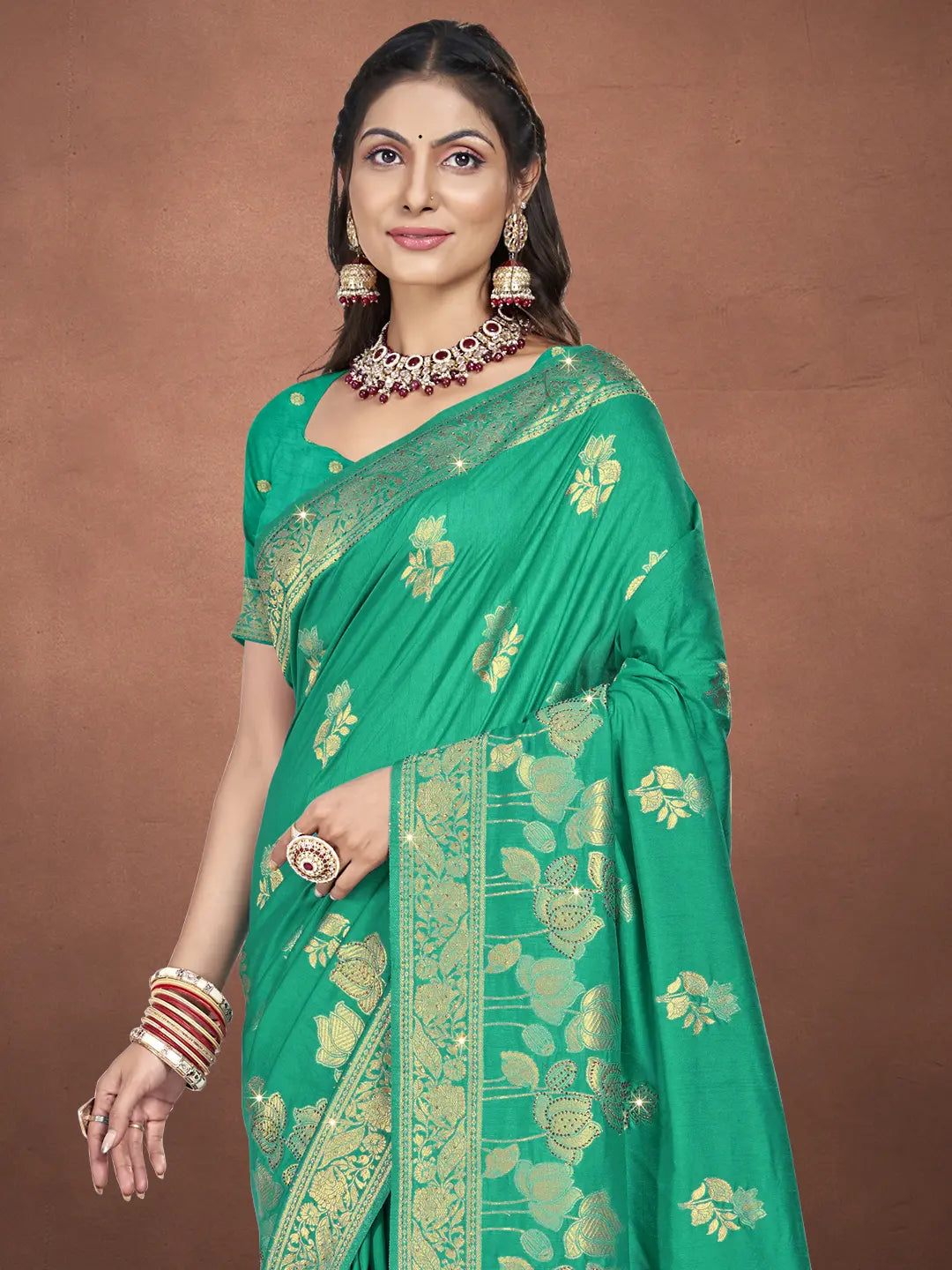 Teal Green Silk Saree