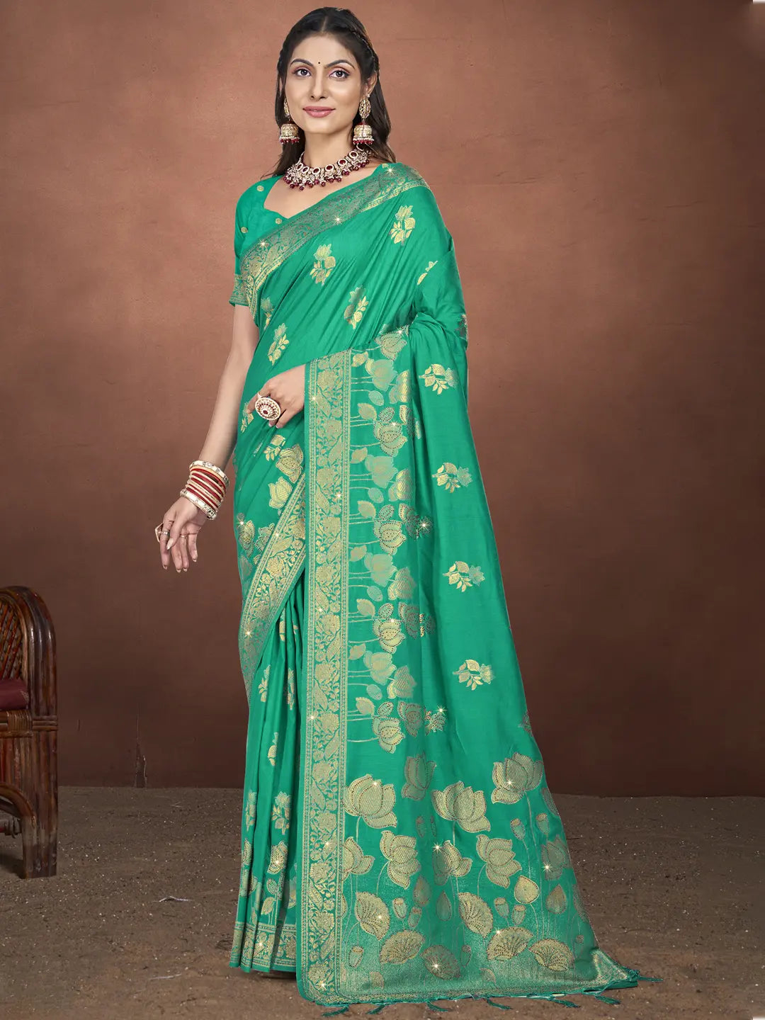 Teal Green Silk Saree