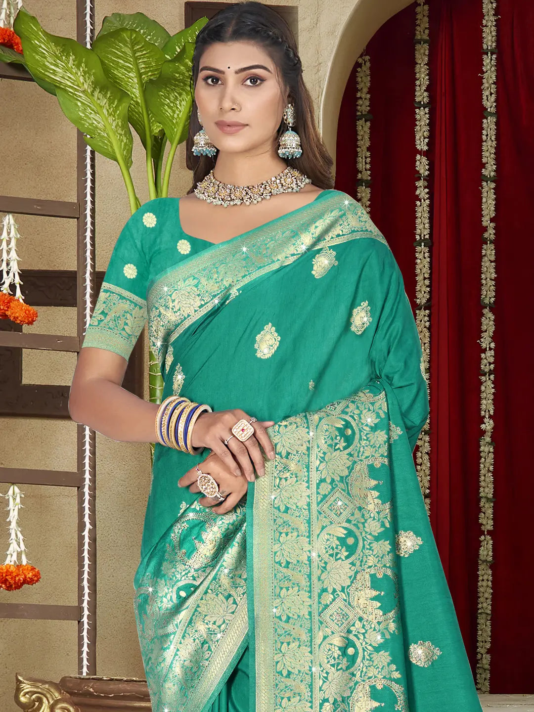 Teal Green Silk Saree